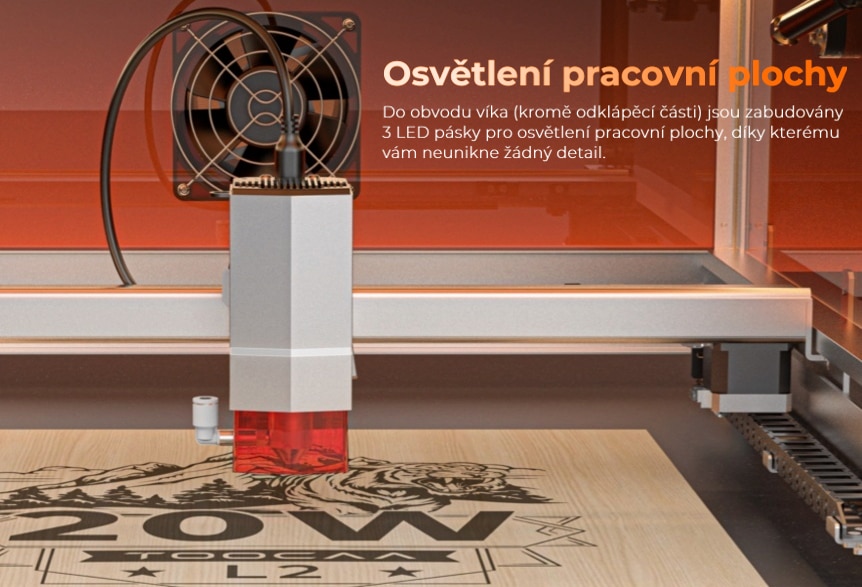 TOOCAA L2 laserová řezačka a gravírka s ultimátní bezpečností - osvětlení